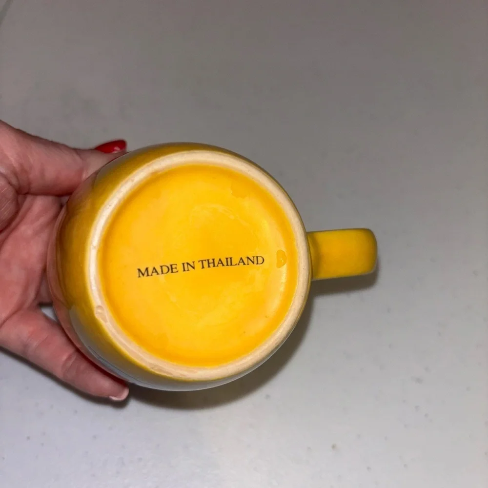 Y2K Yellow and Blue Ceramic Mug with Cartoon Design
